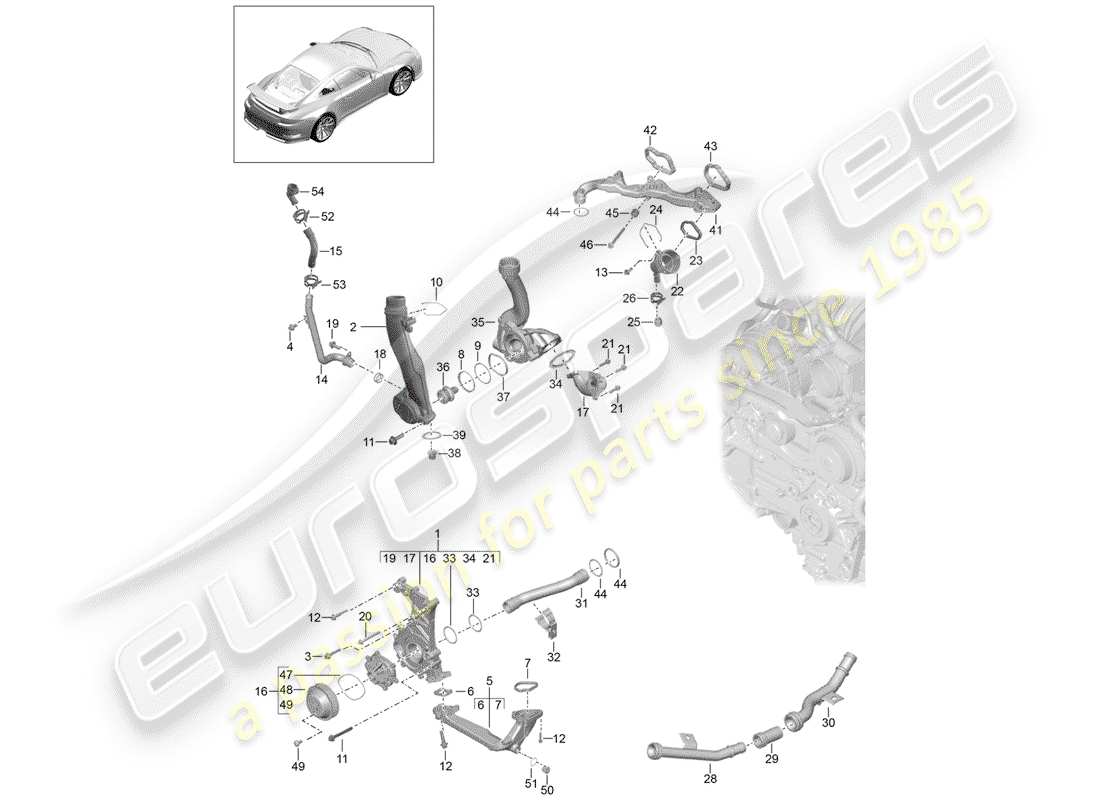 porsche 2016 (991-1 r/gt3/rs) pompa dell'acqua diagramma delle parti