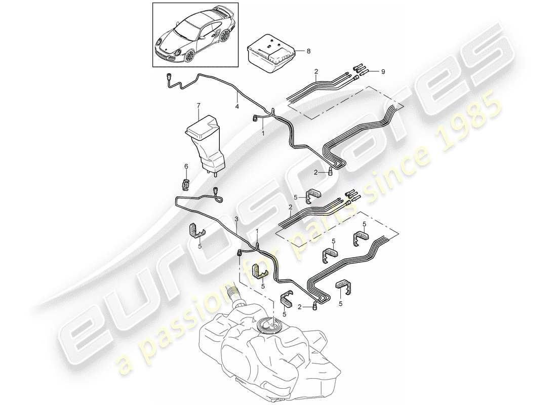 porsche 2013 (997-2 turbo / gt2 rs) schema delle parti del sistema di alimentazione