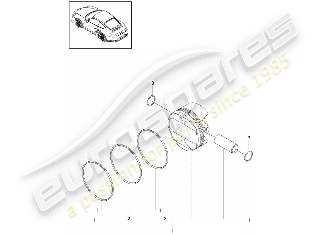 porsche 911 t/gt2rs (2013) pistone diagramma delle parti