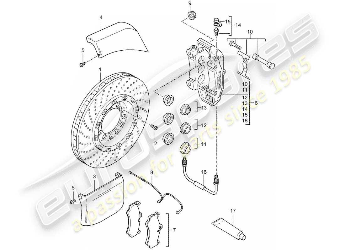 porsche 2004 (carrera gt) freni a disco - assale anteriore diagramma delle parti