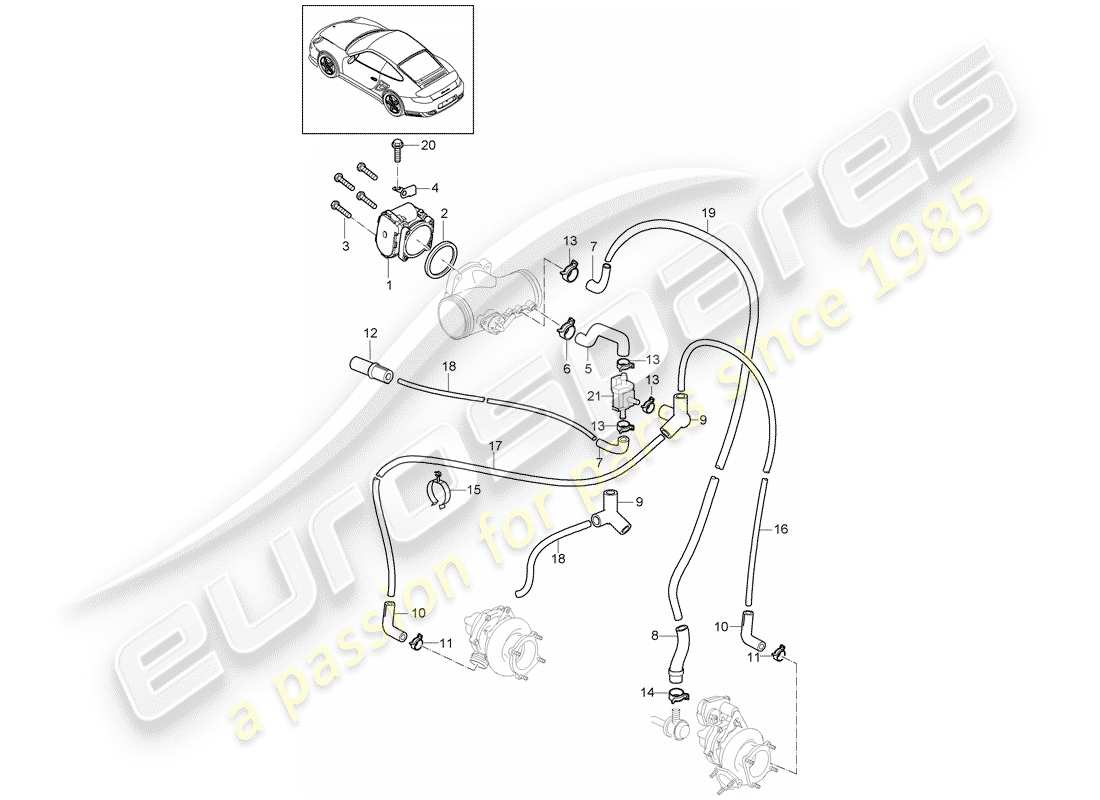 porsche 911 t/gt2rs (2013) corpo farfallato diagramma delle parti