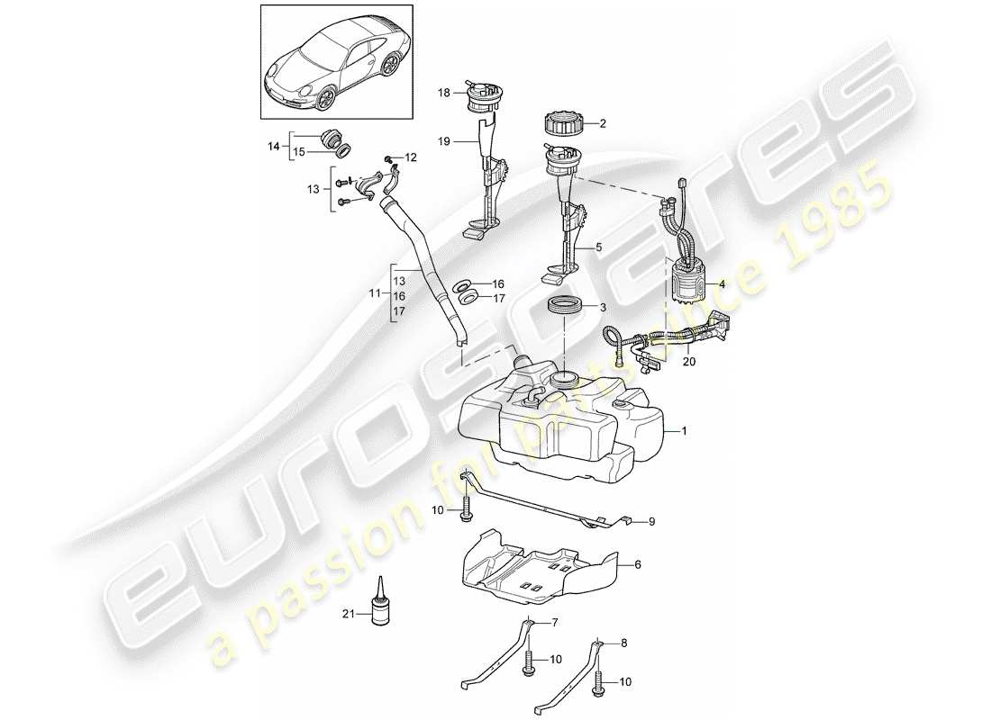porsche 2011 (997-2) serbatoio di carburante diagramma delle parti