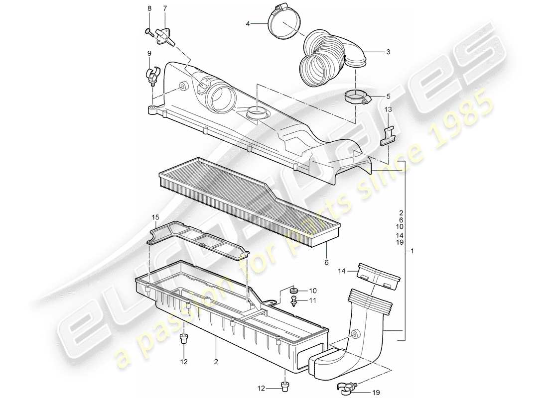 porsche 2007 (997-1) diagramma delle parti del filtro dell'aria