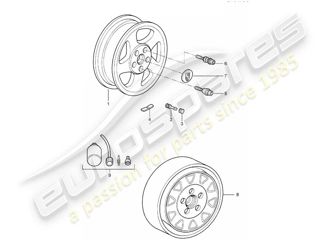 porsche 2007 (997-1) ruote diagramma delle parti