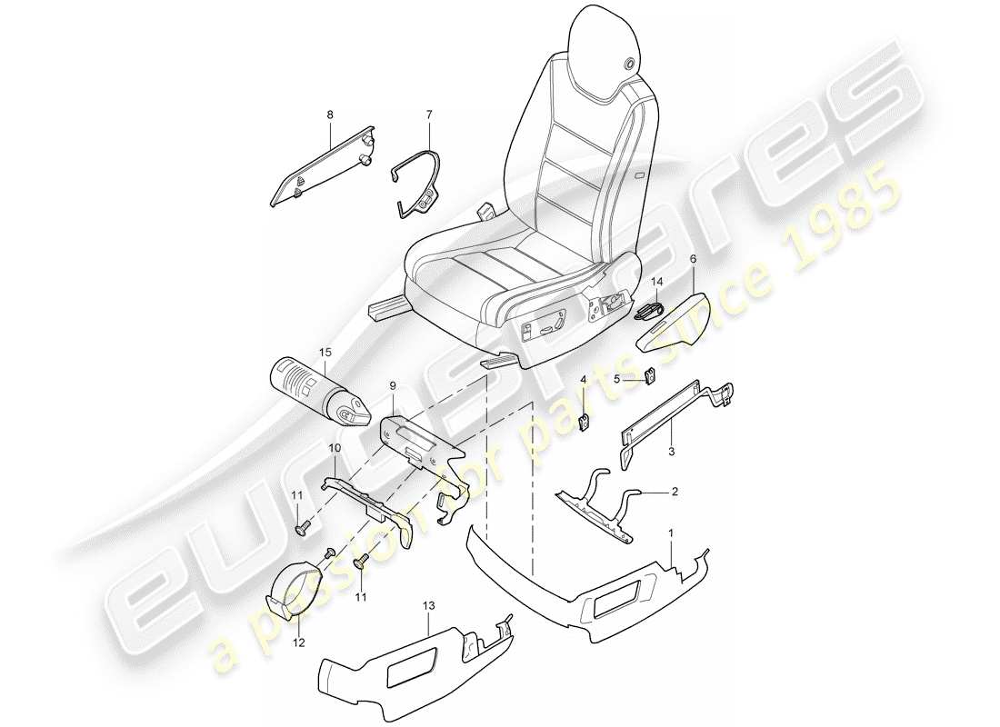 porsche 2005 (cayenne e1 9pa) schema delle parti telaio del sedile