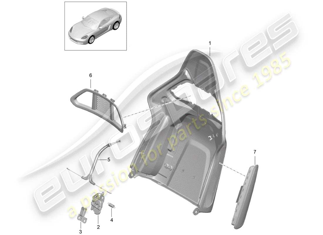 porsche 718 cayman (2020) guscio dello schienale schema delle parti