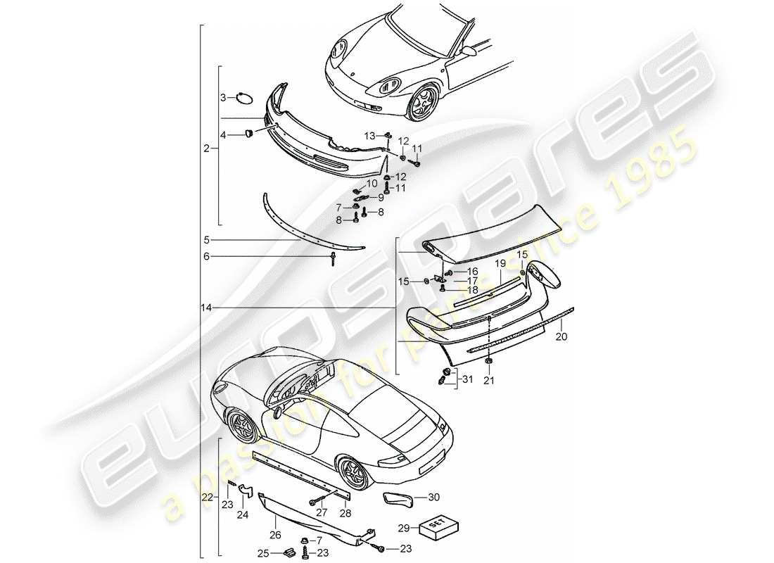 porsche 2009 (tequipment) diagramma delle parti aerokit