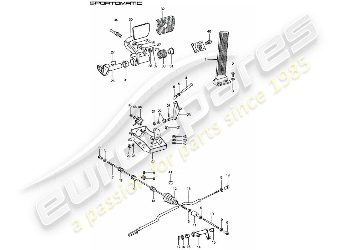 porsche 1976 (911) freno e acc. montaggio del pedale diagramma delle parti
