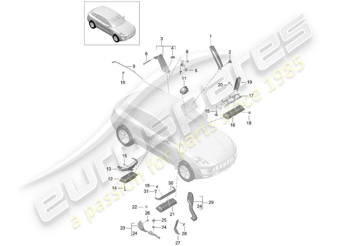 porsche 2015 (macan) diagramma delle parti dell'airbag