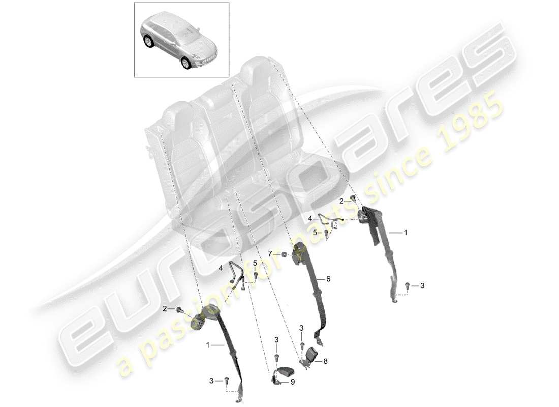 porsche 2015 (macan) cintura di sicurezza a tre punti schema delle parti