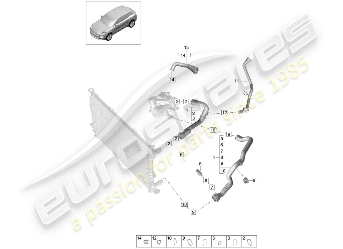 porsche 2019 (macan) raffreddamento ad acqua diagramma delle parti