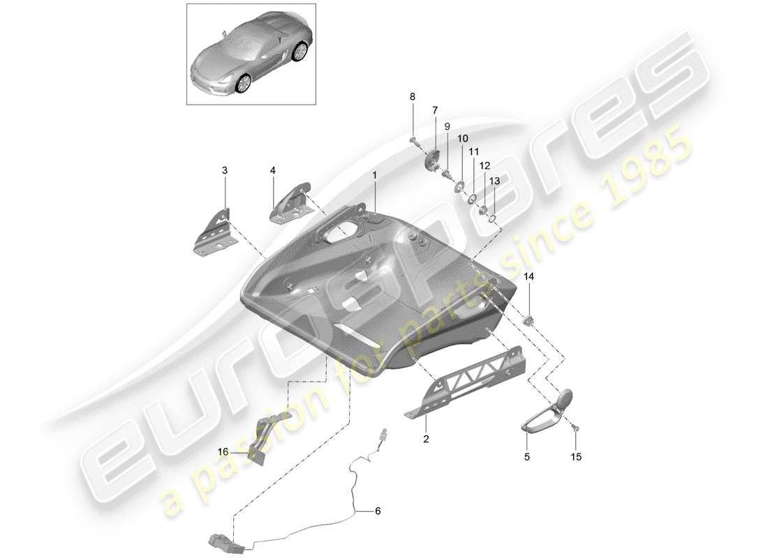 porsche 2016 (981 boxster spyder) diagramma delle parti del sedile