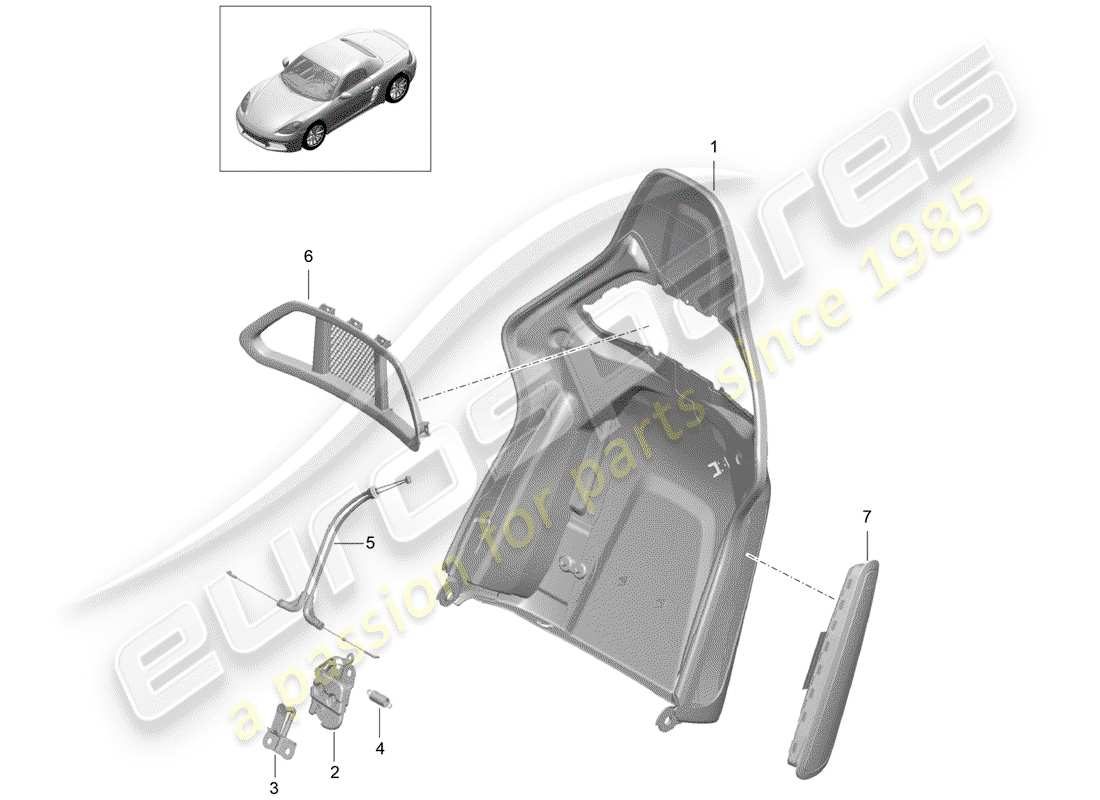 porsche 2019 (718 boxster) guscio dello schienale diagramma delle parti