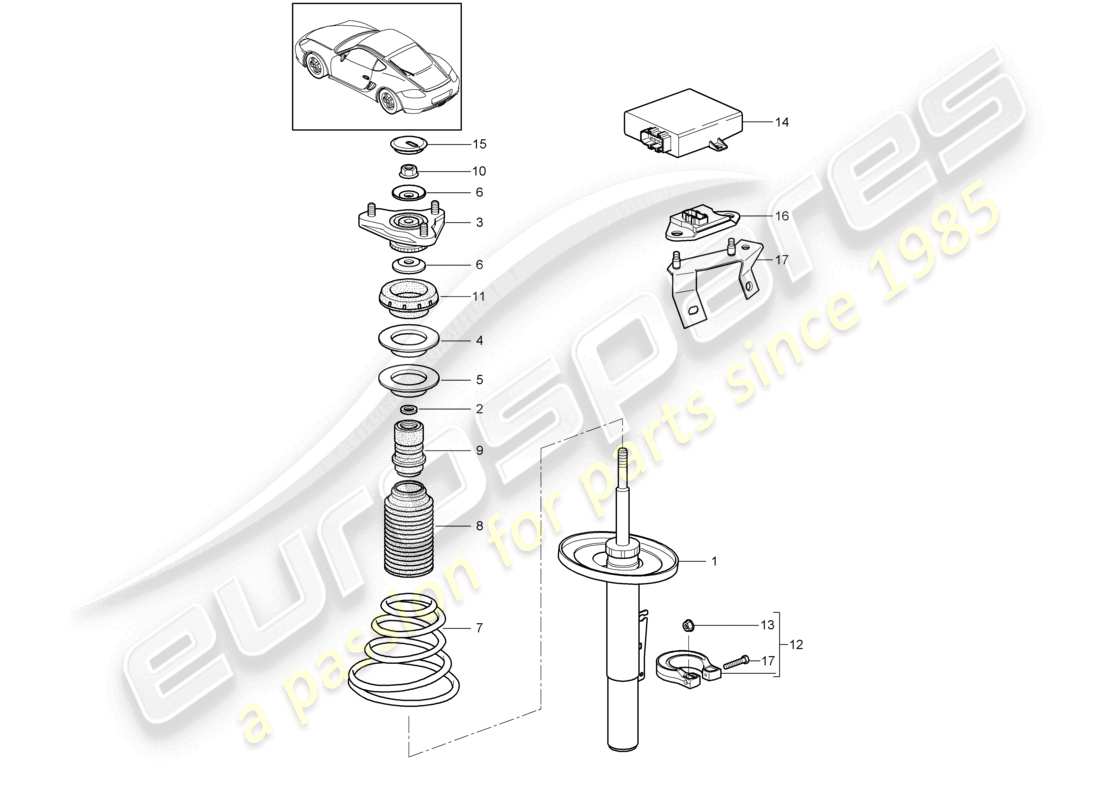 porsche 2009 (987 cayman) sospensione sospensione completa diagramma delle parti