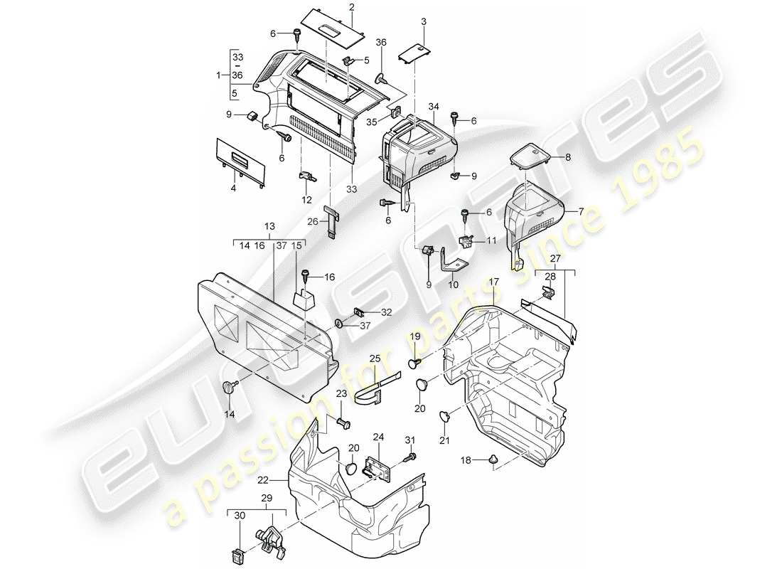 porsche 2007 (997-1) compartimento bagagli diagramma delle parti
