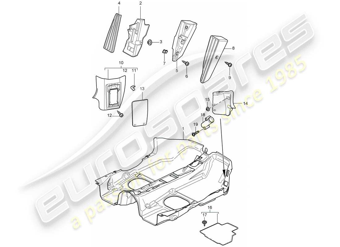 porsche 2013 (997-2 turbo / gt2 rs) schema delle parti della copertura del pavimento