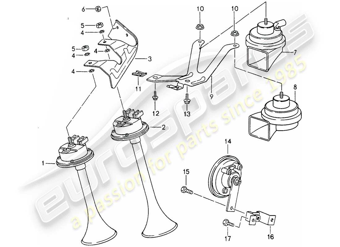 porsche 1996 (993) corno fanfaro - corno diagramma delle parti