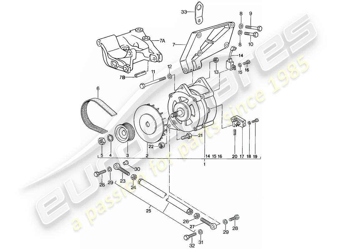 porsche 1987 (924s) alternatore - con: - fissaggi schema delle parti