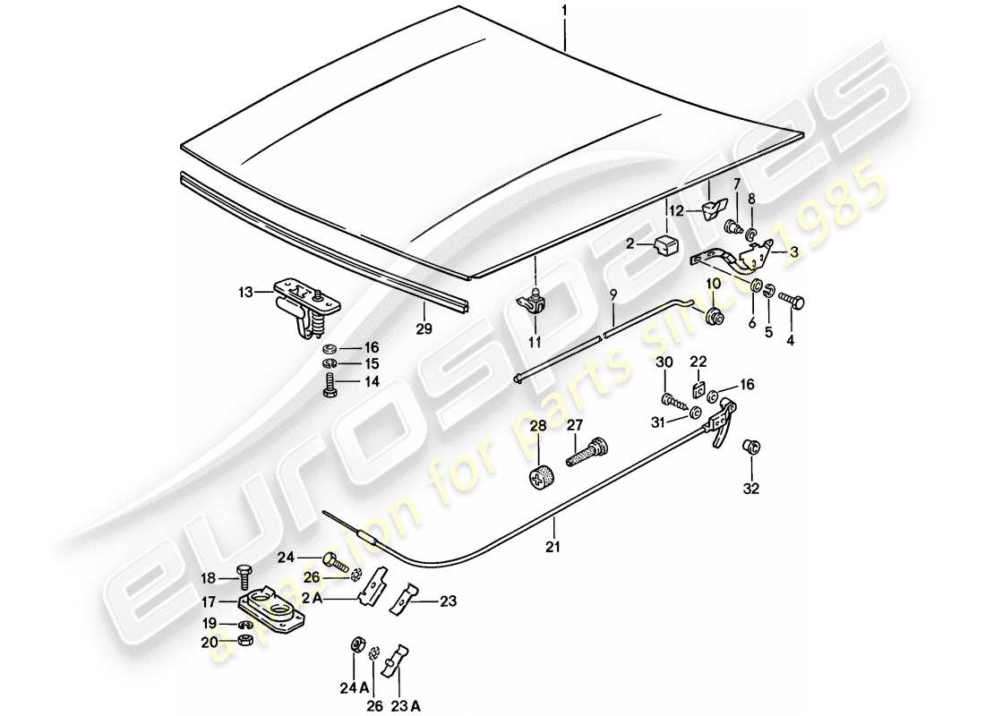 porsche 1976 (924) coperchio - attuatore - blocco coperchio diagramma delle parti