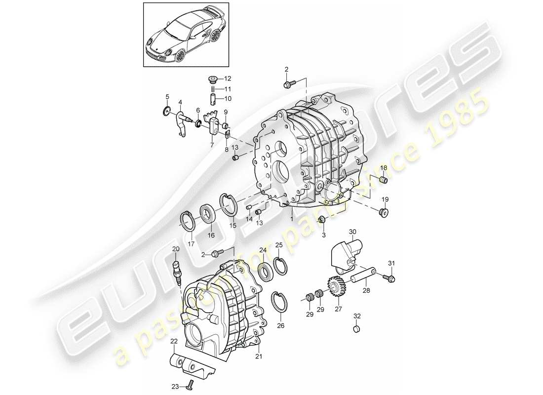 porsche 2013 (997-2 turbo / gt2 rs) schema delle parti della scatola degli ingranaggi