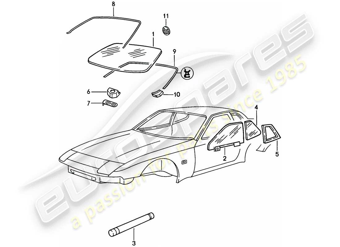 porsche 1986 (944) vetri della finestra diagramma delle parti
