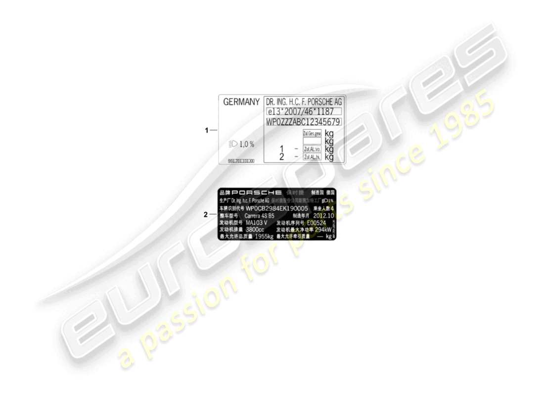 porsche 2007 (987 cayman) segnali/avvisi diagramma delle parti