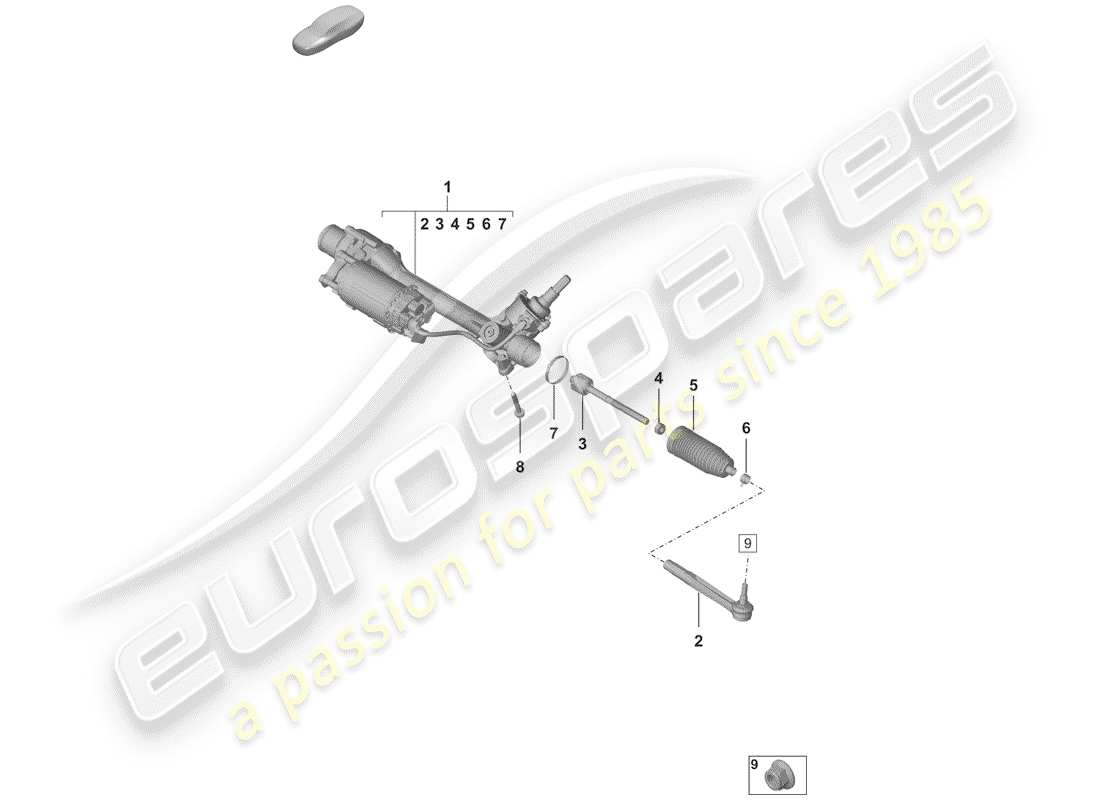 porsche 2019 (992-1) schema delle parti della scatola dello sterzo