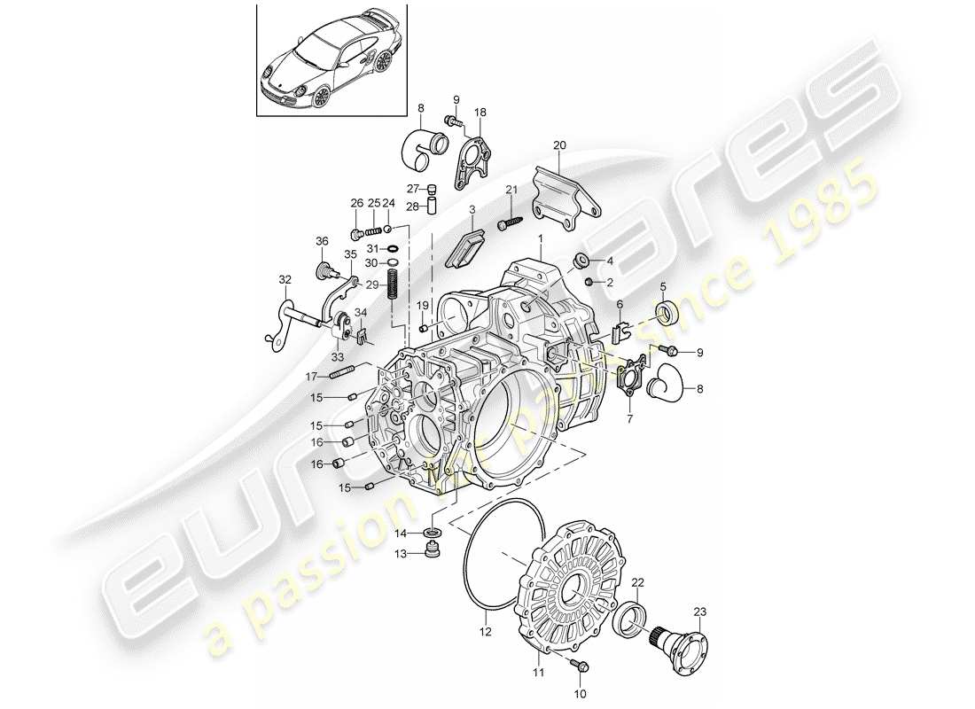porsche 2013 (997-2 turbo / gt2 rs) schema delle parti della scatola della trasmissione