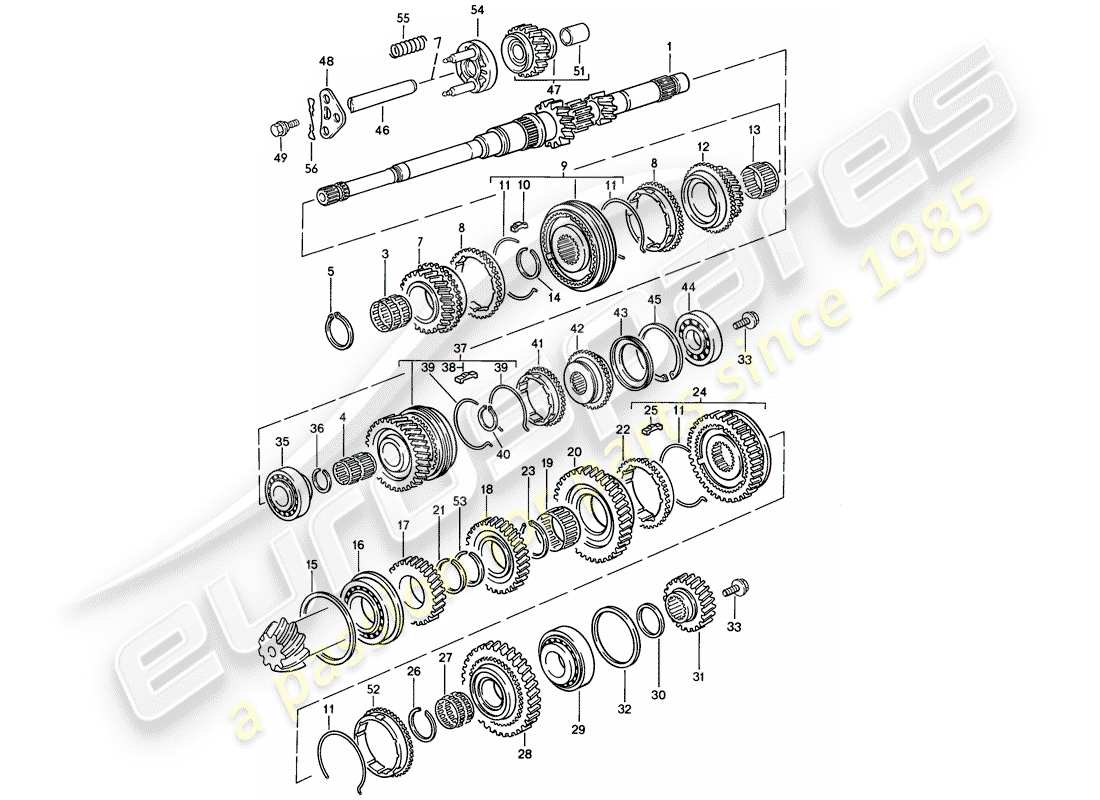 porsche 1986 (944) ingranaggi e alberi - cambio manuale diagramma delle parti