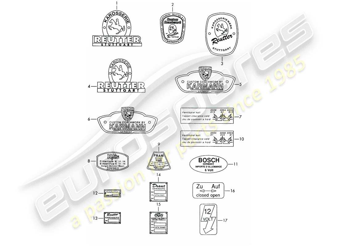 porsche 1964 (356b/356c) emblema - adesivo diagramma delle parti