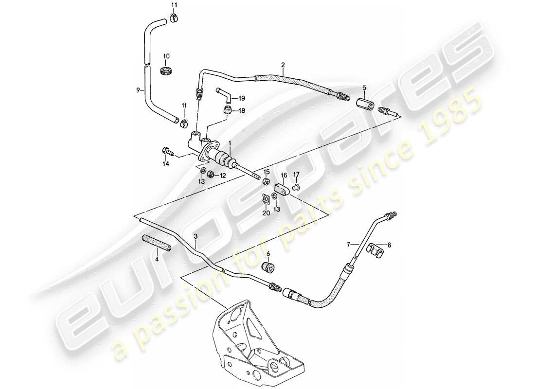 porsche 1987 (911) frizione idraulica - funzionamento - cilindro maestro frizione - tubo frizione idraulica schema delle parti