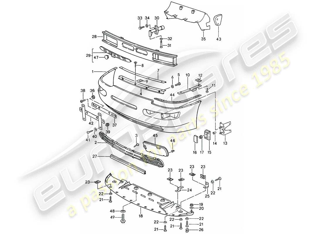 porsche 968 (1995) cover for bumper - bumper part diagram