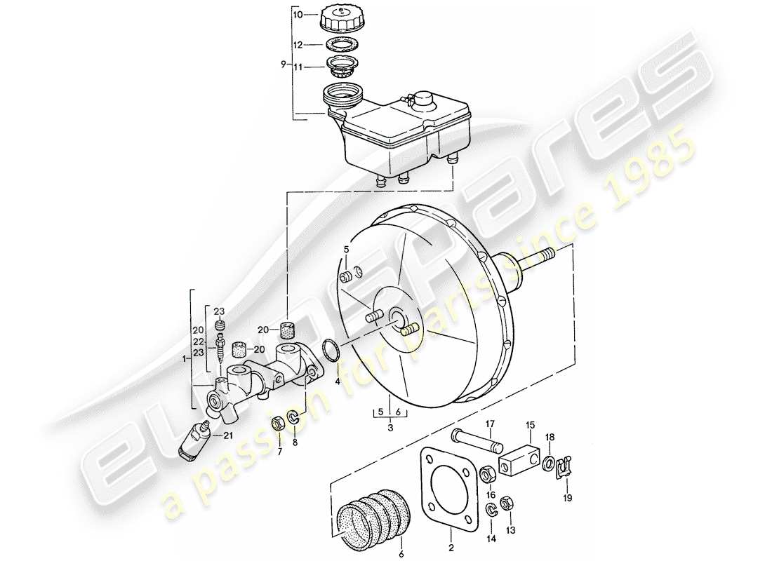 porsche 1990 (928) pompa freno - servofreno diagramma delle parti