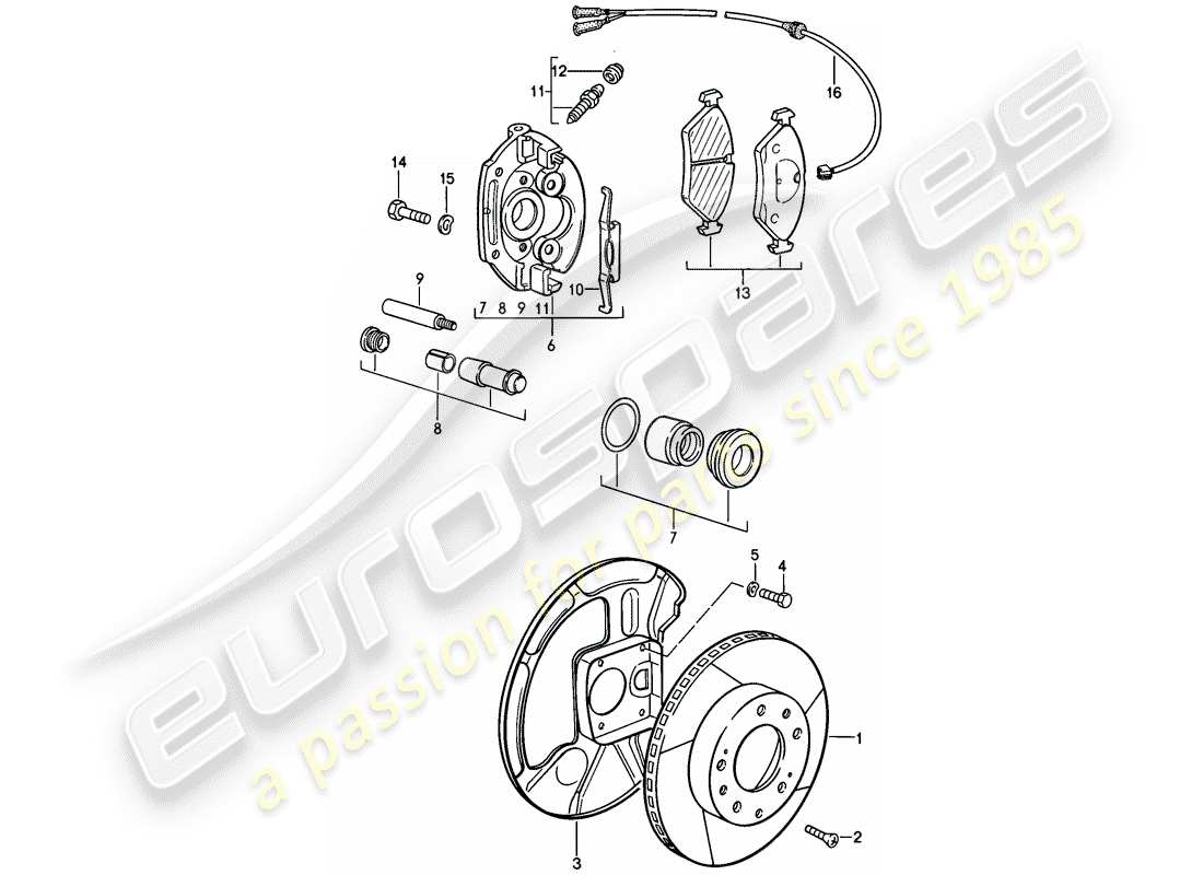 porsche 1982 (928) freni a disco - assale anteriore - pinza flottante - f 92-a0800 750>> - f 92-a0820 001>> diagramma delle parti