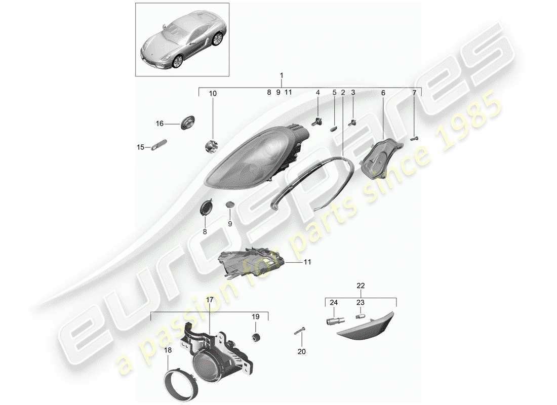 porsche 2015 (981 cayman) diagramma delle parti del faro