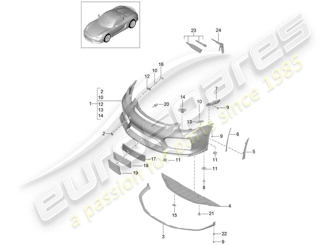 porsche 2016 (981 boxster spyder) diagramma delle parti del paraurti