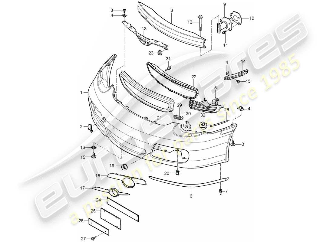 porsche 2007 (987 cayman) paraurti diagramma delle parti