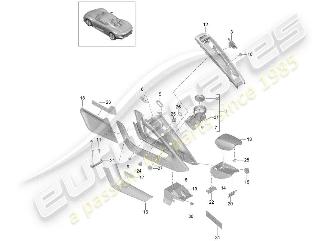 porsche 2015 (918 spyder) schema delle parti della console centrale