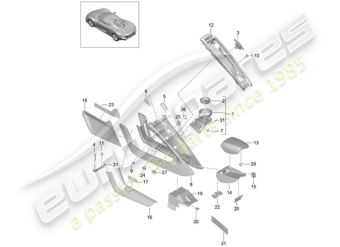 porsche 918 spyder (2015) schema delle parti della console centrale