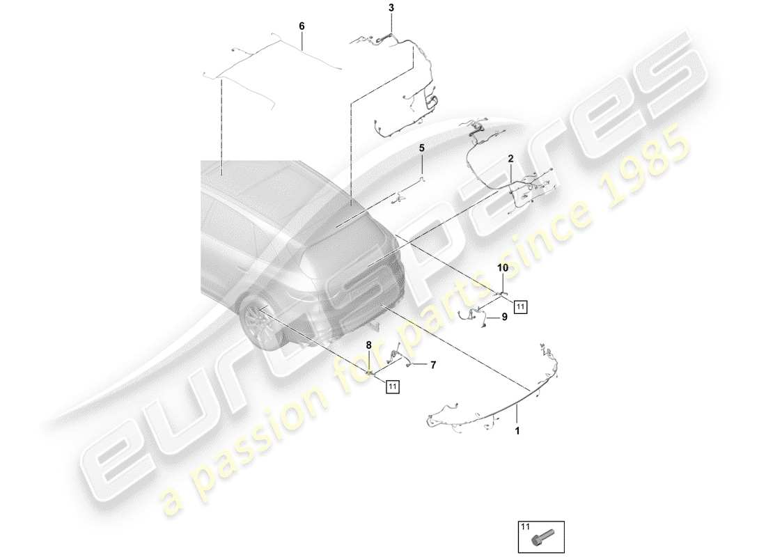 porsche 2020 (cayenne e3 9ya/9yb) cablaggi diagramma delle parti
