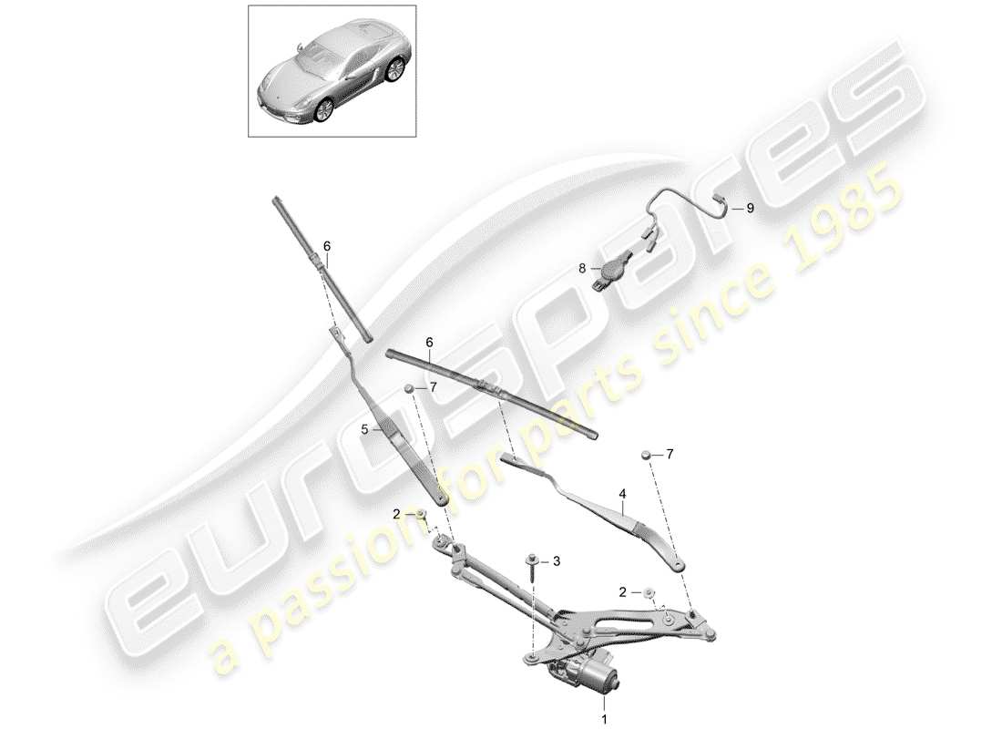 porsche 2015 (981 cayman) sistema tergicristallo compl. diagramma delle parti