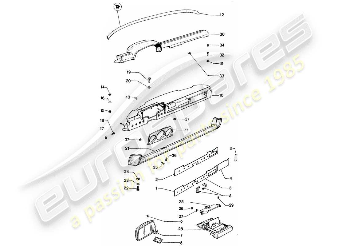 porsche 1976 (914) cruscotto - specchio retrovisore diagramma delle parti