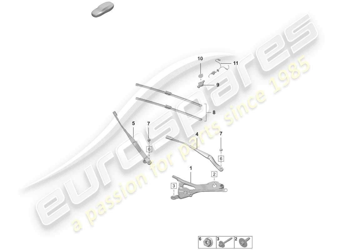 porsche 2019 (992-1) sistema tergicristallo compl. diagramma delle parti