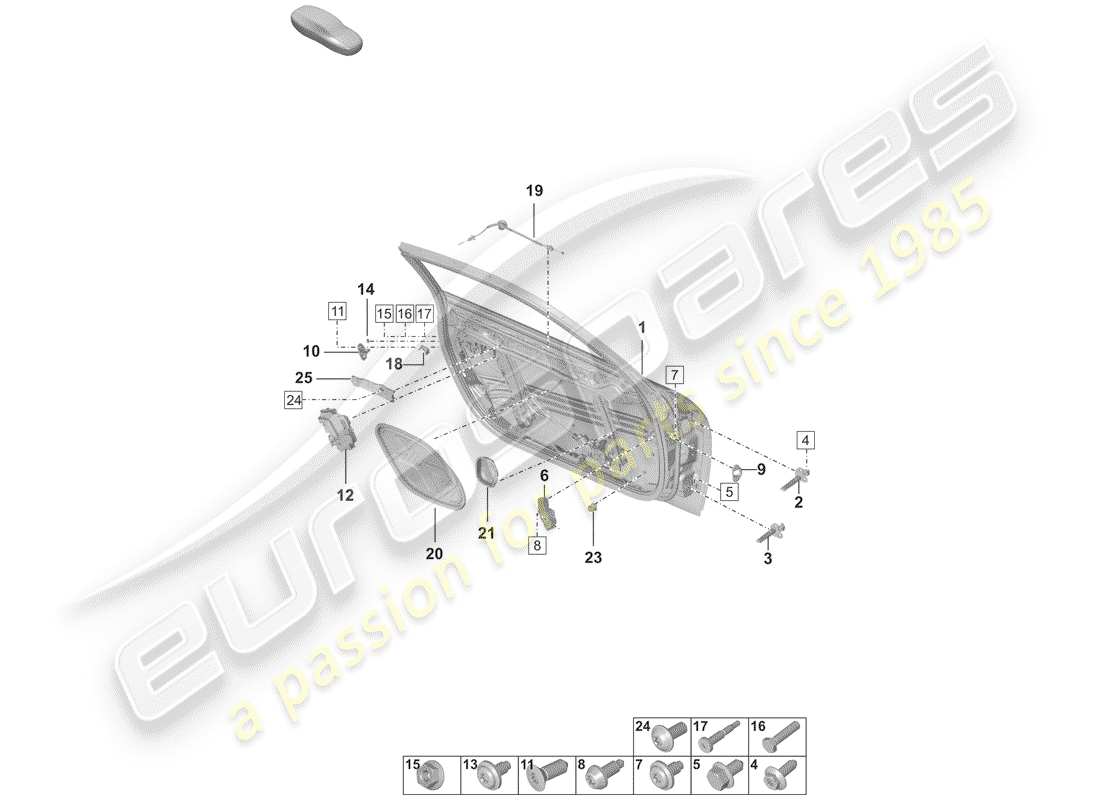 porsche 2020 (992-1) guscio della porta diagramma delle parti
