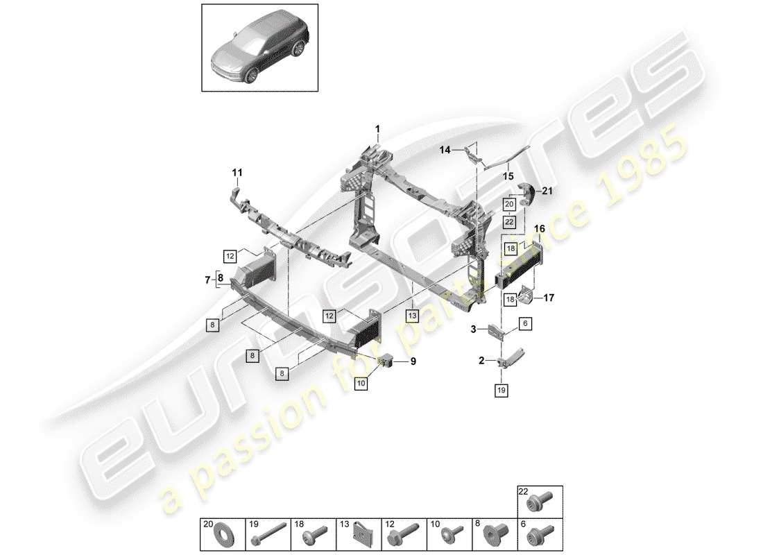 porsche 2020 (cayenne e3 9ya/9yb) diagramma delle parti del paraurti