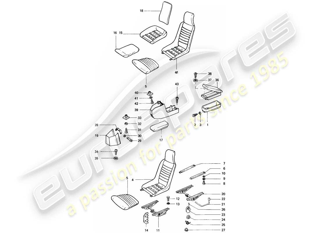 porsche 1976 (914) diagramma delle parti del sedile