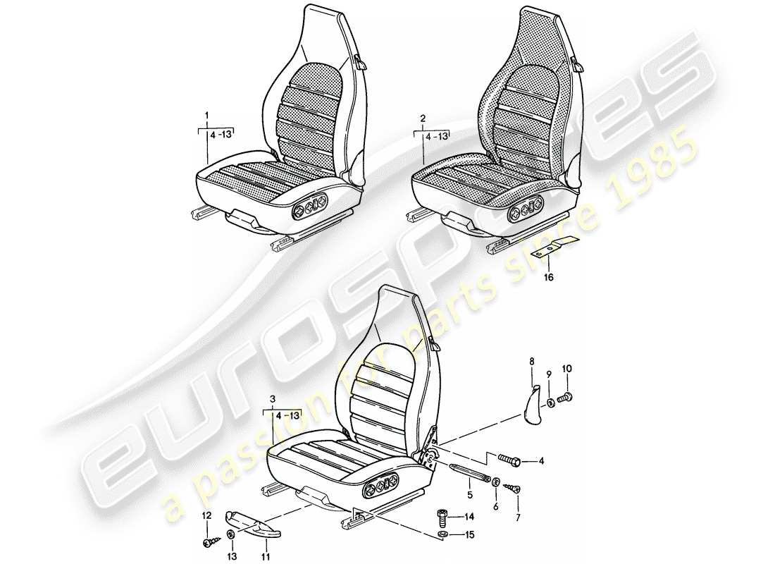 porsche 1986 (944) sedile - completo diagramma delle parti