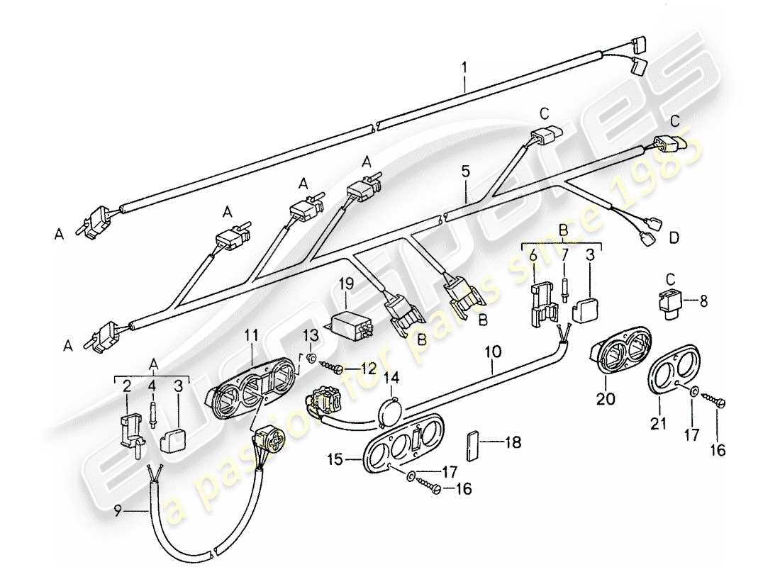 porsche 1987 (959) sedile anteriore - cablaggio - interruttore diagramma delle parti
