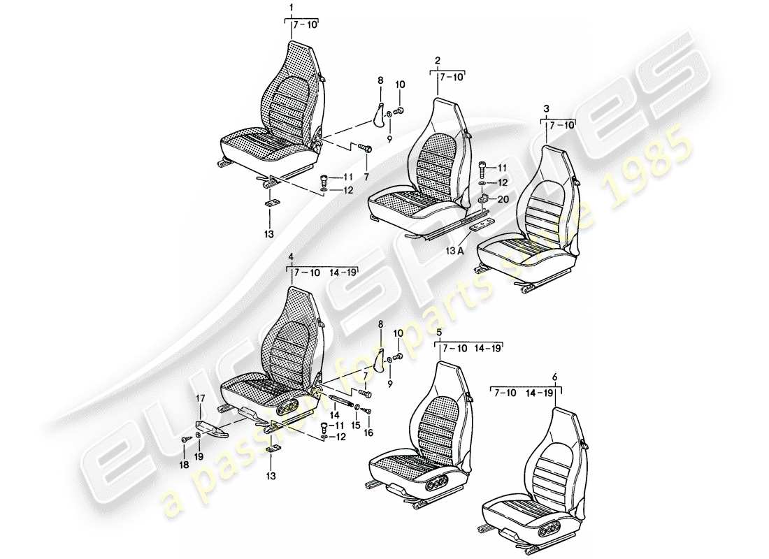 porsche 1984 (911) sedile anteriore - d - mj 1985>> schema delle parti