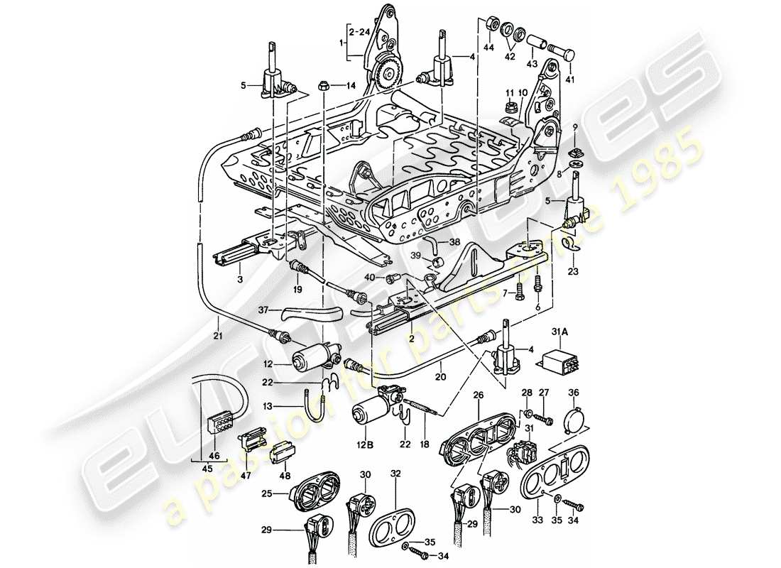 porsche 1984 (911) telaio sedile - elettrico diagramma delle parti